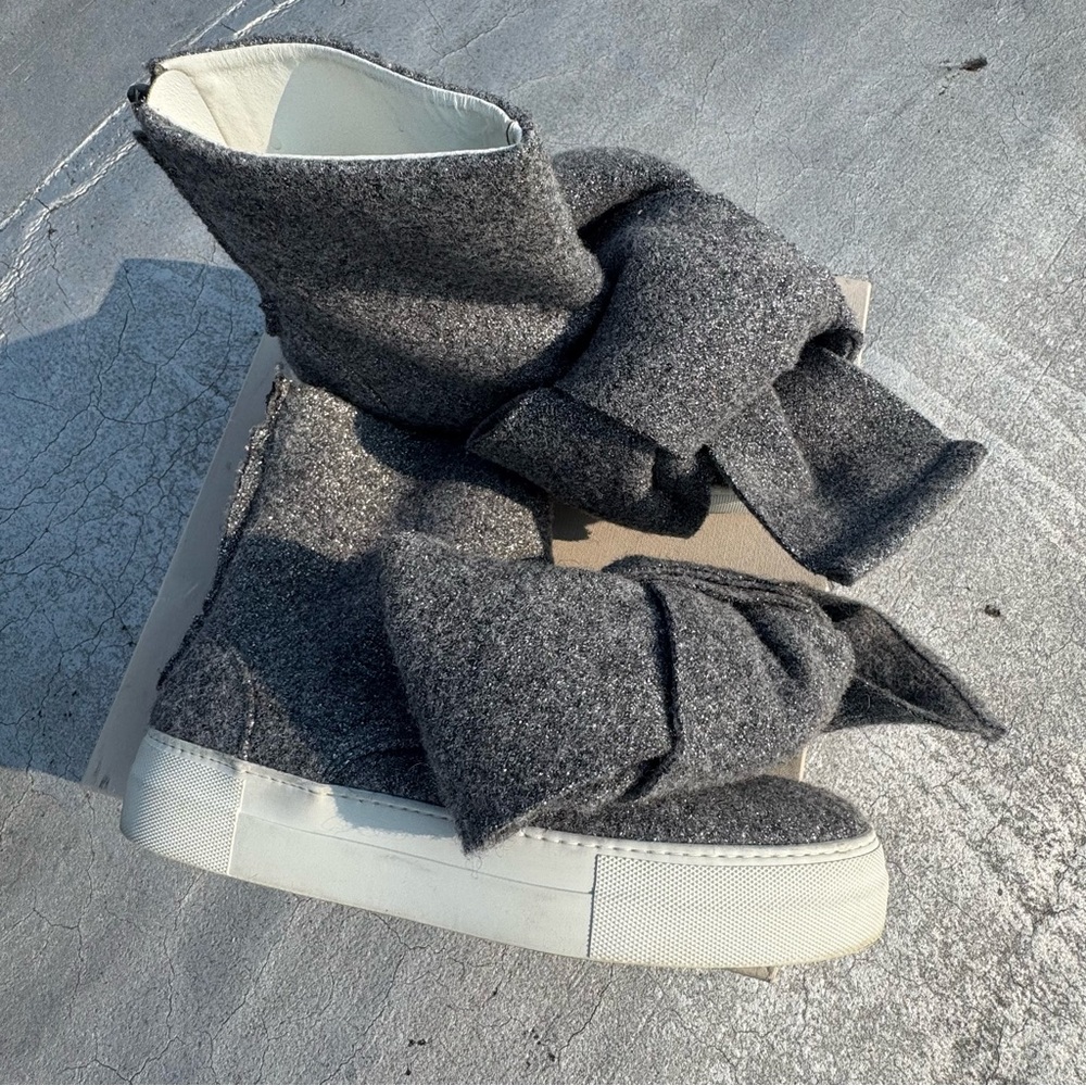 Joshua Sanders Bow Gray Metallic High Top Sock Sneakers – Size EU 39 (US 8.5)
